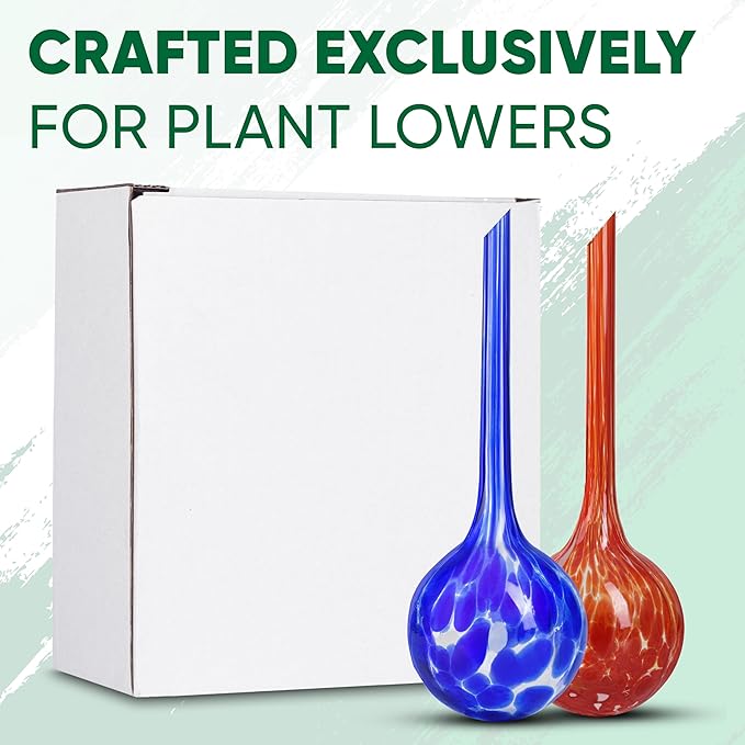 Plant Watering Globes Set of 2 - Large Self Watering Globes for Indoor & Outdoor Plants - Multicolored, Automatic, Glass Watering Bulbs for Daily Use, Plant Watering Devices