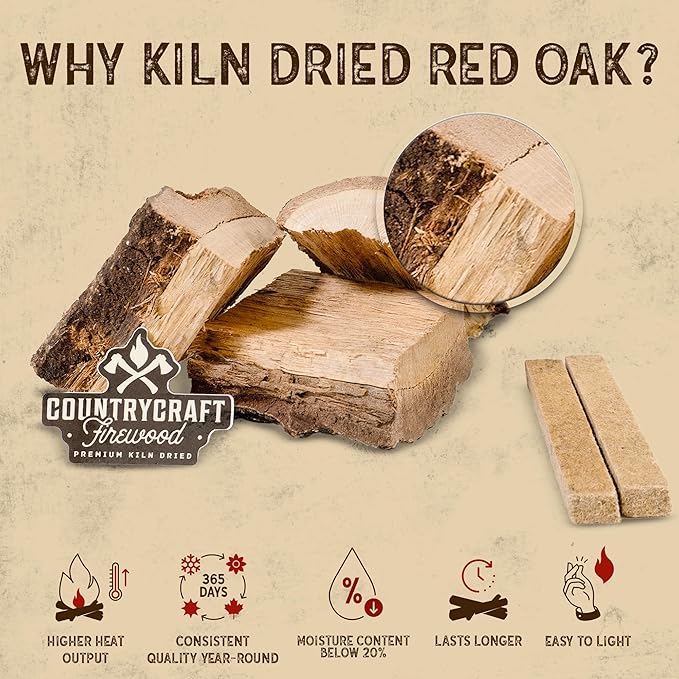 Kiln-Dried Red Oak Bark Bit Chunks Cooking Wood – Sustainably Sourced Firewood and BBQ Wood for BBQs, Grills & Smokers – 10 lbs, Made in The USA with 2 Firestarters