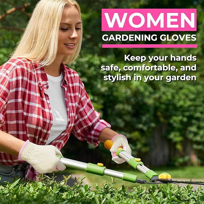 HANDLANDY Gardening Gloves for Women, Breathable Ladies Leather Garden Yard Gloves Best Gift for Gardeners