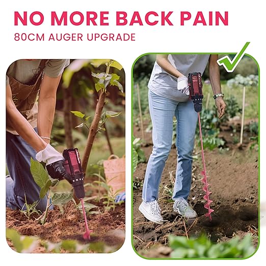 2x32 Inch Pink Long Handle Auger Drill Bit for Planting - Garden Tools Auger Drill Bit, Spiral Garden Auger for Planting Bulbs and Flowers