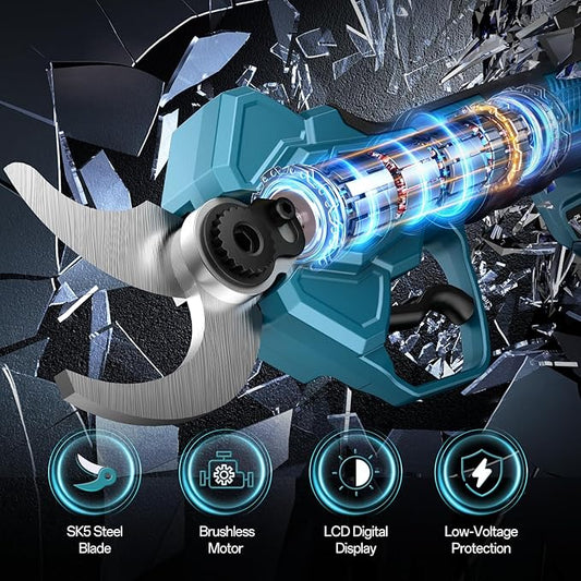 Cordless Electric Pruning Shears for Makita 18V Battery(NOT Included), 2" Cutting Diameter Brushless Power Pruner, LCD Display, 4 Levels Adjustable, Branches Cutter for Tree & Flower Trimming