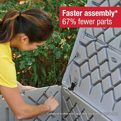 Rubbermaid Medium Resin Outdoor Storage Deck Box (74 Gal) Weather Resistant Gray Deck Organization for Home/Backyard/Pool Chemicals/Toys/Garden Tools/Porch/Patio Cushions