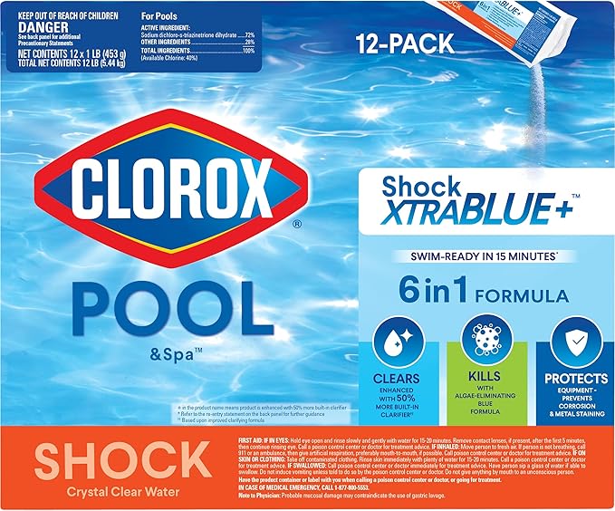 Clorox® Pool&Spa™ Shock XTRABLUE® Plus, Kills Bacteria & Algae in Swimming Pools, Swim-Ready in 15 Minutes, (12-Pack)