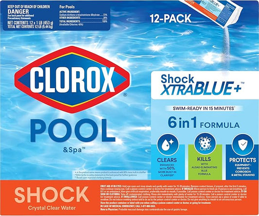 Clorox® Pool&Spa™ Shock XTRABLUE® Plus, Kills Bacteria & Algae in Swimming Pools, Swim-Ready in 15 Minutes, (12-Pack)