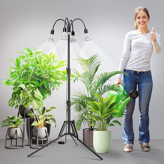 SANSI Grow Lights for Indoor Plants, 128W Full Spectrum Plant Lights for Indoor Growing, 35-64 inches Detachable Tripod Standing Grow Light with High PPFD No Dimmable 4 Pack of Par25 32W Bulb