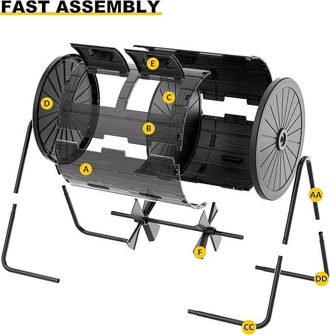 Dual Chamber Tumbling Composter 43 Gallon Large Outdoor Tumbling Composter Efficient Batch Composting Easy Turn Design (Black)
