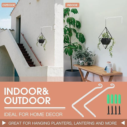 Jardim 2 Pack 10 Inch Premium Decorative Metal Iron Wall Hangers for Home Decor, Indoor Outdoor Plant Bracket Rustic Hanging Gardening Hooks for Planters, Bird Feeders, Lanterns, Wind Chimes (White)