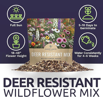 Deer Resistant Wildflower Seed Mixture - Bulk 1 Ounce Packet - Over 15,000 Deer Tolerant Seeds - Open Pollinated and Non GMO