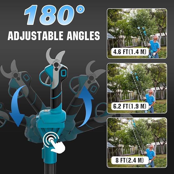 Electric Pruning Shears Cordless, 1000W Brushless 2-in-1 Pole Pruner Shears, Extend Pole to 14FT,1.4” Cutting Diameter, SK5 Blade, 2×2.0Ah Batteries, Pole Pruner for Gardening Tree Trimming