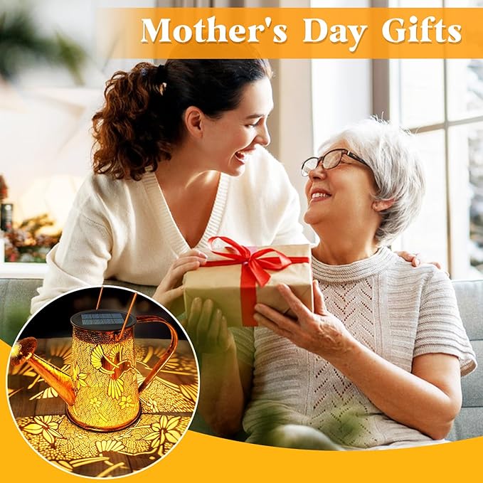 2 Pack Solar Watering Can Lights, Hummingbird Gifts for Christmas Women Mom Grandma Birthday, Waterproof Outdoor Garden Decor Large Hanging Solar Lanterns Garden Lights for Patio Yard Flowerbed