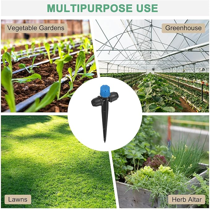 15-Pack Drip Irrigation Emitters Sprayers, Drippers on 5"/13mm Stake Adjustable 360 Degree Water Flow 8 Holes for 1/4" Drip Irrigation Tubing for Watering System [Blue, Drip]