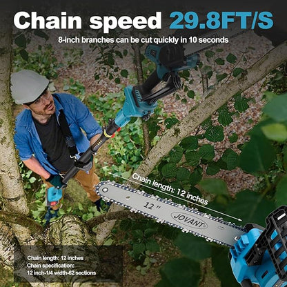 12 Inch Electric Pole Saws for Tree Trimming, 2-in-1 Cordless Pole Saw 2 x 4.0Ah Battery Powered Pole Chainsaw Lightweight with Shoulder Strap for Thicker Wood Cutting Pruning