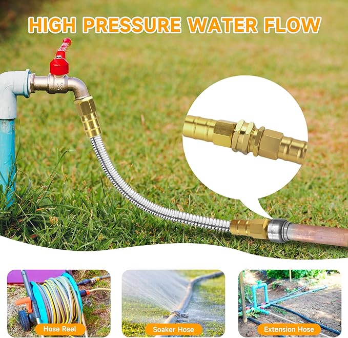 Garden Hose 15 FT, 304 Stainless Steel Metal Water Hose, Heavy Duty Flexible Leader Hose, Short Water Hose Kink Free Hose for Rv, Outdoor, Yard, No Bite, Leak proof and Durable