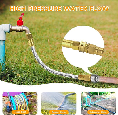 Garden Hose 15 FT, 304 Stainless Steel Metal Water Hose, Heavy Duty Flexible Leader Hose, Short Water Hose Kink Free Hose for Rv, Outdoor, Yard, No Bite, Leak proof and Durable