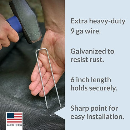 Pinnacle Mercantile 200 Pack Galvanized Garden Stakes Landscape Staples Extra Heavy Duty Sod Ground Anchors Anti Rust 6 inch Metal Pins 9 Gauge USA Made