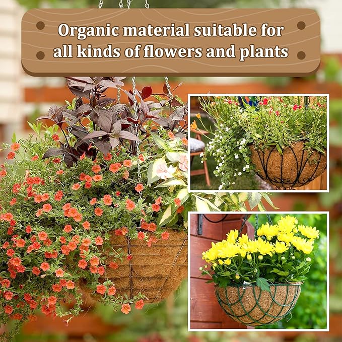 Legigo 4 Pack 10 Inch Hanging Basket Coco Liners Replacement, 100% Natural Round Coconut Coco Fiber Planter Basket Liners for Hanging Basket Flowers Vegetables