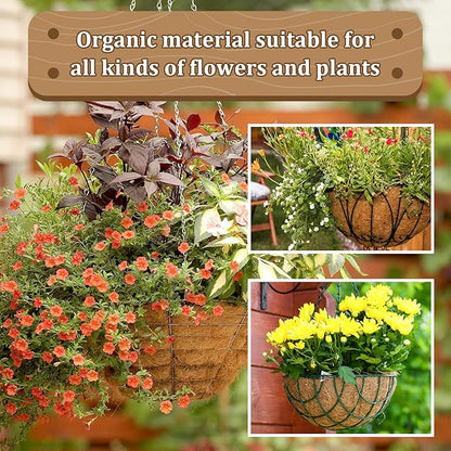 Legigo 4 Pack 10 Inch Hanging Basket Coco Liners Replacement, 100% Natural Round Coconut Coco Fiber Planter Basket Liners for Hanging Basket Flowers Vegetables