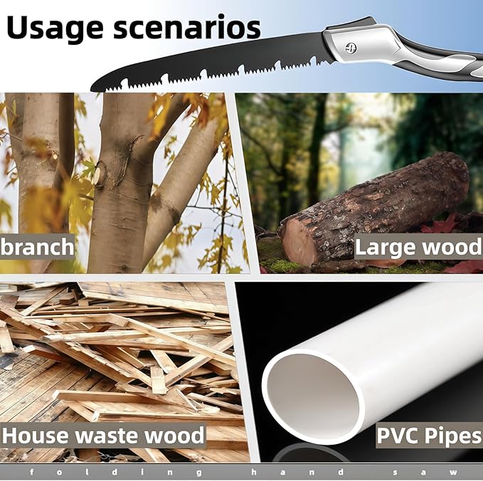 Folding Hand Saw Set with Extra Blade, 1 Grinders & Glove, 12 Inch Extra Long Blade Heavy Duty Foldable Pruning Saws for Tree Trimming, Wood Cutting, Ergonomic Handle Folding Saw Pocket Saws