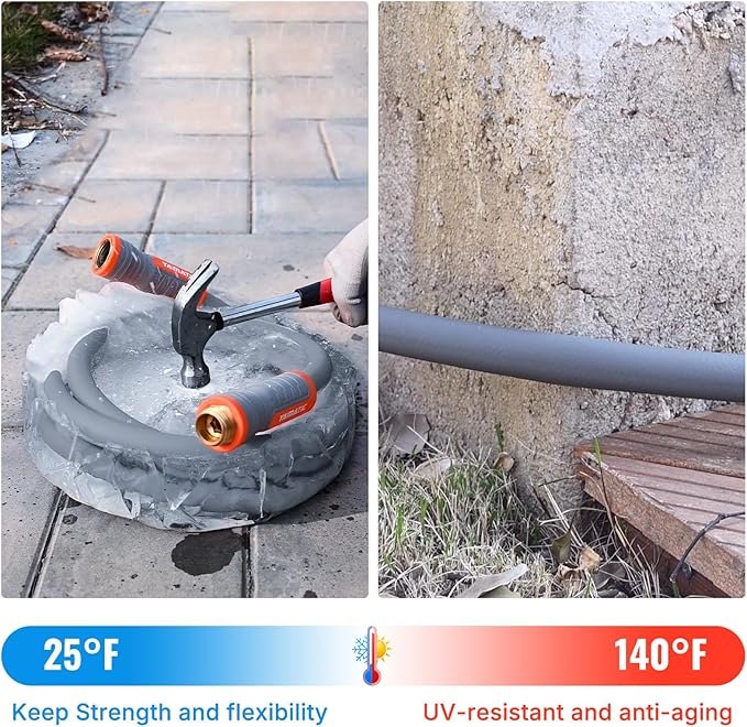 YAMATIC Heavy Duty Garden Hose 5/8 in x 75 ft with Swivel Handle, Super Flexible Water Hose, All-weather, Lightweight, Burst 600 PSI, Gray