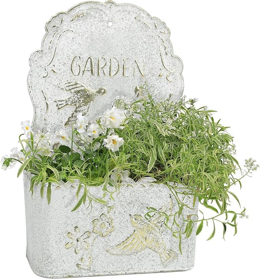 BIG FORTUNE Metal Wall Mount Planter Wall Vases for Flowers Shabby Chic Decor for Rustic Farmhouse Outdoor Decor (White)