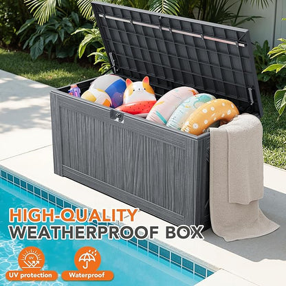 130 Gallon Deck Box Outdoor Indoor Waterproof Storage Box for Patio Furniture, Pool Accessories, Garden Tools, and Cushion Storage, Gray