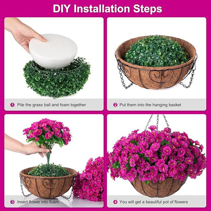 Artificial Hanging Flower Plants with Basket for Outdoor Decoration, Faux Petunias Flowers Fake Morning Glory Planter for Outside Patio Garden Porch Balcony Yard Decor(Fuchsia)