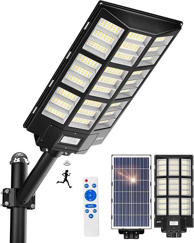 Ofuray Of-7200W Solar Street Light Outdoor-3000K/4000K/6500K Outdoor Security Flood Light,IP67 Solar Parking Lot Lights Commercial Dusk to Dawn with Remote Control for Yard,Residential