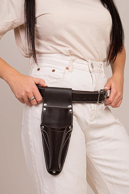 Hori Hori Leather Sheath Belt with Pruner and Scissor Pockets. Personalized Florist Tool Belt Leather, Gardening Belt with Pockets. (Dark Brown, One Size - Adjustable)