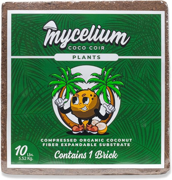 Mycelium Coco Coir Brick I Expandable Organic Coconut Fiber Substrate I Plants Potting Soil Mix for Indoor & Outdoor Gardening, Succulents & Cactus I OMRI Certified & Non-GMO Soil Alternative, 10lbs