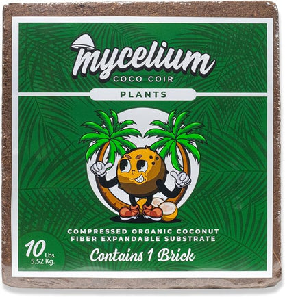 Mycelium Coco Coir Brick I Expandable Organic Coconut Fiber Substrate I Plants Potting Soil Mix for Indoor & Outdoor Gardening, Succulents & Cactus I OMRI Certified & Non-GMO Soil Alternative, 10lbs