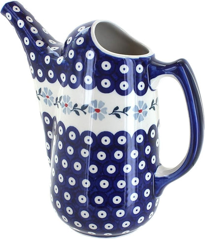 Blue Rose Polish Pottery - Blue Violet Watering Can - 9" Tall - Polish Pottery Watering Can, For the Garden, Patio or Indoor Décor