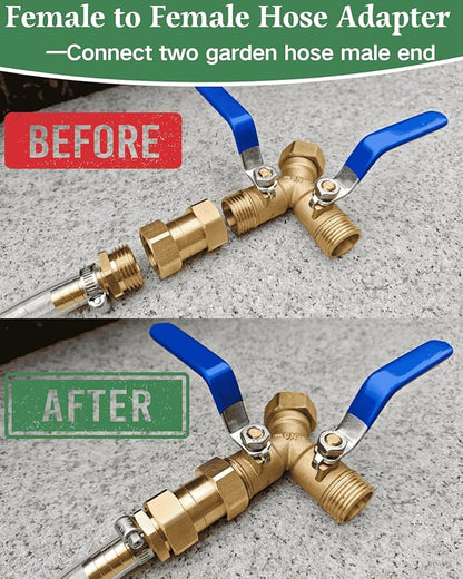 3/4 GHT Garden Hose Nozzle Swivel Connector,Female to Female Adapter Fitting Anti Twisting for Splitter,Sprinklers,Pet Washers,Water Barrels,RV,Hose Reel (Brass)
