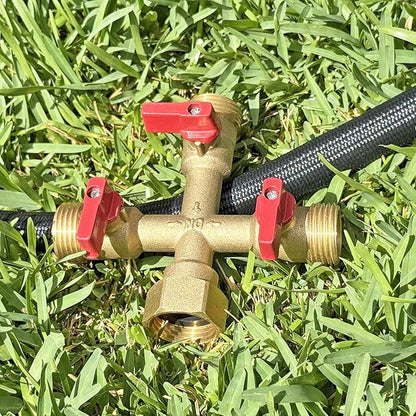 HQMPC Hose Splitter – Heavy-Duty Brass Garden Faucet Connector Garden Hose Splitter 3 Way 3/4" GHT Thread Red Handle