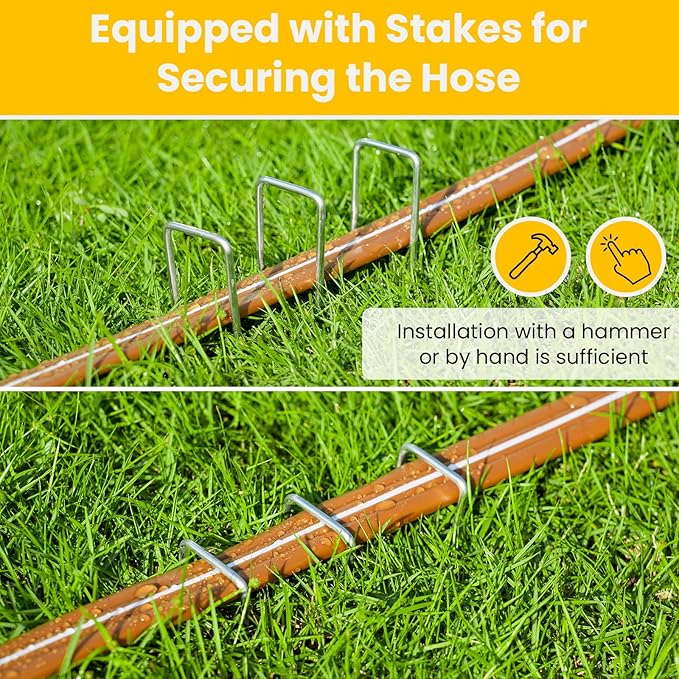 LINEX Sprinkler Soaker Hose 30 ft 2 pack for Garden, Watering Hose with Holes, High-Efficiency Sprinklers System for Lawn and Garden with Staples