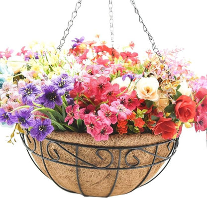 4 Pack 14 Inch Hanging Baskets for Plants Outdoor Metal Hanging Planter Basket with Coco Coir Liner Hanging Flower Pots Holder for Garden, Patio(Flower)
