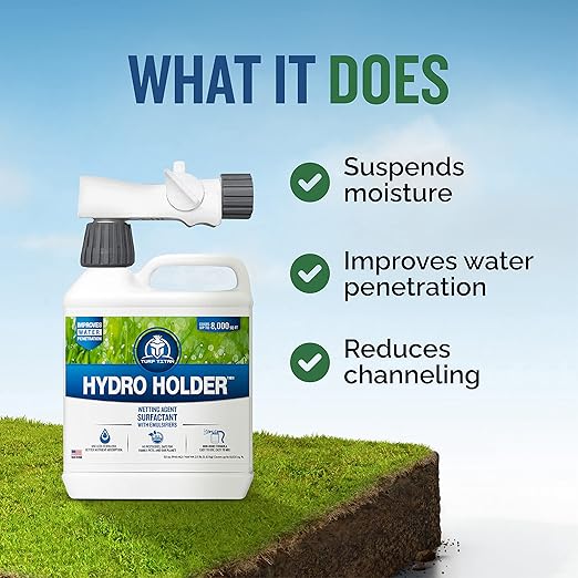 Turf Titan Hydro Holder Hose End Wetting Agent - Suspends Moisture in Your Grass Soil, Improves Water Drainage & Nutrient Uptake in Your Turf Grass, Promoting Healthy Soil - Covers 8,000 sq ft (32 oz)
