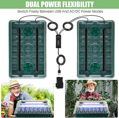 Saillong 4 Pack Seed Starter Tray with Grow Light, 80 Cells Indoor Greenhouse Kit, 360° Full Spectrum LED, Smart Timer, 5 Brightness Levels Indoor Plant Starter Kit for Home Gardeners