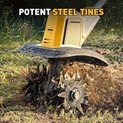 DEVONIC Cordless Electric Garden Tiller,330RPM Electric Garden Tiller, 8 in Tilling Width and 6 in Depth Garden Rototiller for Lawn/Gardening/Soil Cultivation (Without Battery)