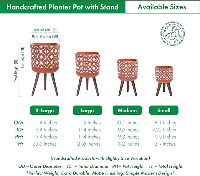 D'vine Dev 8 Inch Planter Pot with Stand, Mid-Century Tall Plant Pot with Legs for Indoor Plants, Pottery Red Terracotta/White, 88-G-A-5