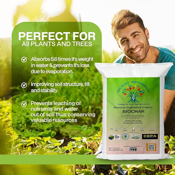 Premium Engineered Biochar Soil Amendment (Small 30 Qts) – 100% Natural Active Carbon Award-Winning Biochar for Gardens | Organic Soil Amendment for Plants, Boosts Nutrients & Reduces Fertilizer Use