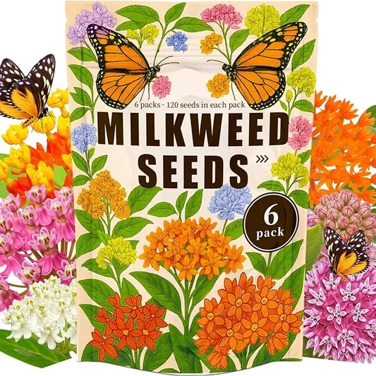 Mix Milkweed Seeds for Monarch Butterflies - 6 Individual Varieties Perennial Wildflower (120 Seeds per Pack) Colorful Pollinator Garden, Easy to Grow for Backyard & More (Mix Milkweed Seeds)