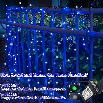 YEGUO 66ft 200 LED Christmas Lights Outdoor Waterproof, White and Blue String Light Indoor, Green Wire Twinkle Tree Light Plug in with Timer Memory 8 Modes
