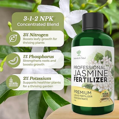 Professional Liquid Jasmine Fertilizer | 3-1-2 Concentrate for Plants and Flowers | Multi-Purpose Blend & Gardening Supplies | 8 oz Bottle (Jasmine)