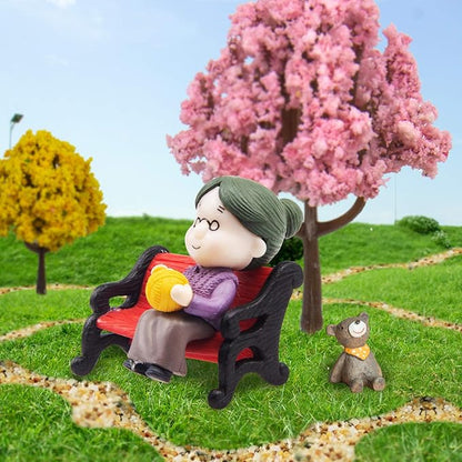 Mini Park Bench Grandpa Grandma Model Ornament Accessories for Bonsai Craft Miniature House Fairy Garden Decor-for DIY Decoration