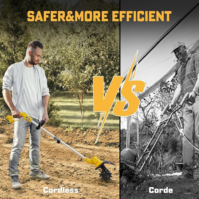 Cordless Tiller Cultivator Compatible with Dewalt 20V Battery(Tool Only), Electric Garden Tiller w/360 RPM, 9In Tilling Width and 6.6In Depth Garden Rototiller for Lawn/Soil Cultivation