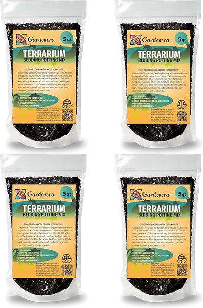 GARDENERA Terrarium Bedding - Custom Blend of Coco Coir, Charcoal, Pumice, and Vermiculite for Healthy Plant Growth - 20 QUARTS