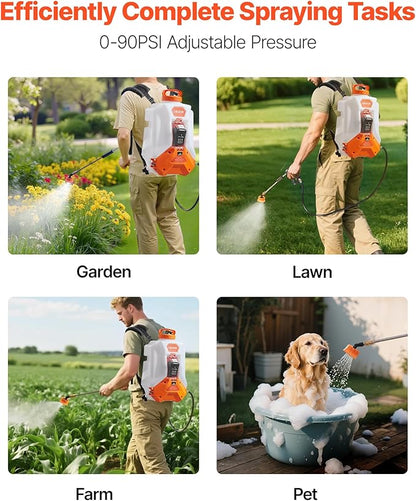 VEVOR Battery Powered Backpack Sprayer, Electric Back Pack Sprayer 4 Gallon, 2 Wands & 8 Nozzles, Adjustable 0-90 PSI, 4H Runtime, Portable Lawn & Garden Sprayers for Weeding, Spraying, Cleaning