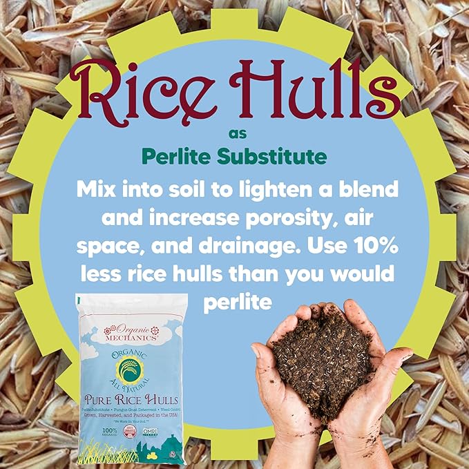 Organic Mechanics Pure Rice Hulls, 2 Cu Ft - Sustainable Alternative to Perlite - Enhances Drainage, Porosity and Air Space - Eco-Friendly