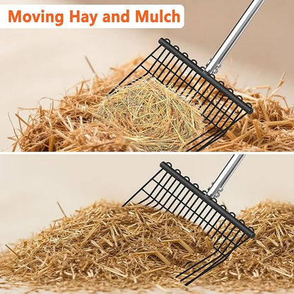 Pitch Forks for Garden with 18 Tines, 53" Non-Slip Adjustable Steel Handle, Durable Broadfork for Turning Mulch and Hay, Gardening Pitchfork with Universal Extension Handle Attachment For Licorice