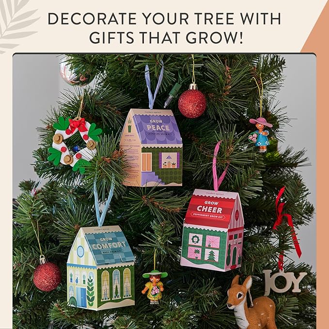 Modern Sprout Homegrown Ornament Grow Kit, Organic Basil, Mint, and Lavender Seeds, Gift Topper for Planting Indoor & Outdoor, Christmas Tree Ornaments, Unique Gardening Gifts & Holiday Decor - 3 Pcs